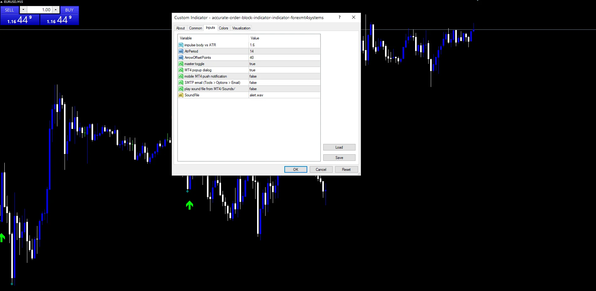 Accurate Order Block Indicator - indicator inputs and settings panel