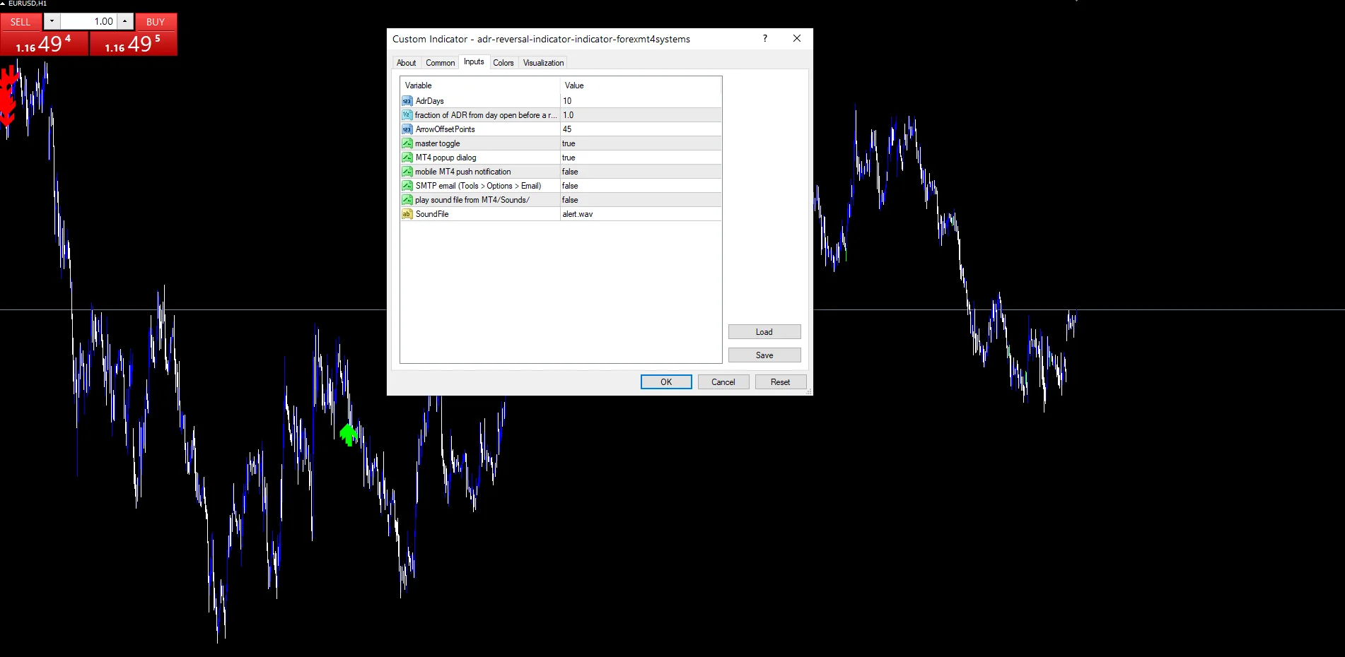 ADR Reversal Indicator - indicator inputs and settings panel