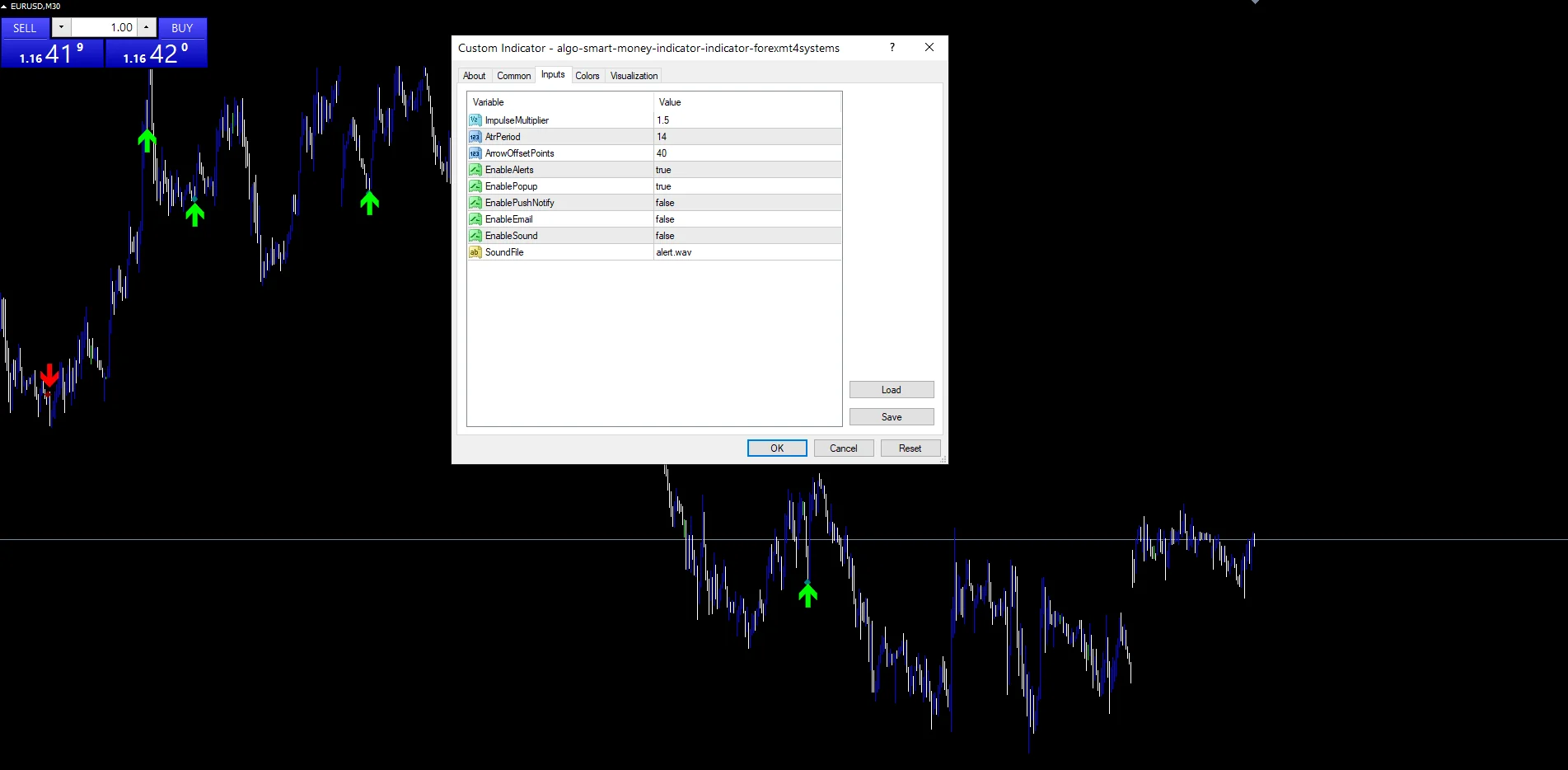Algo Smart Money Indicator - indicator inputs and settings panel
