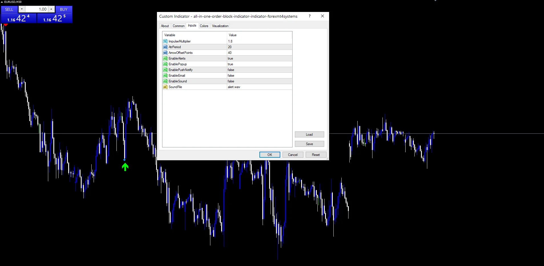 All In One Order Block Indicator - indicator inputs and settings panel