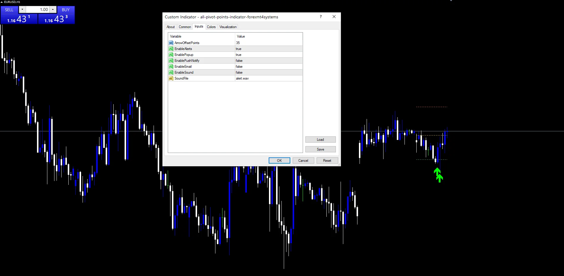 All Pivot Points - indicator inputs and settings panel