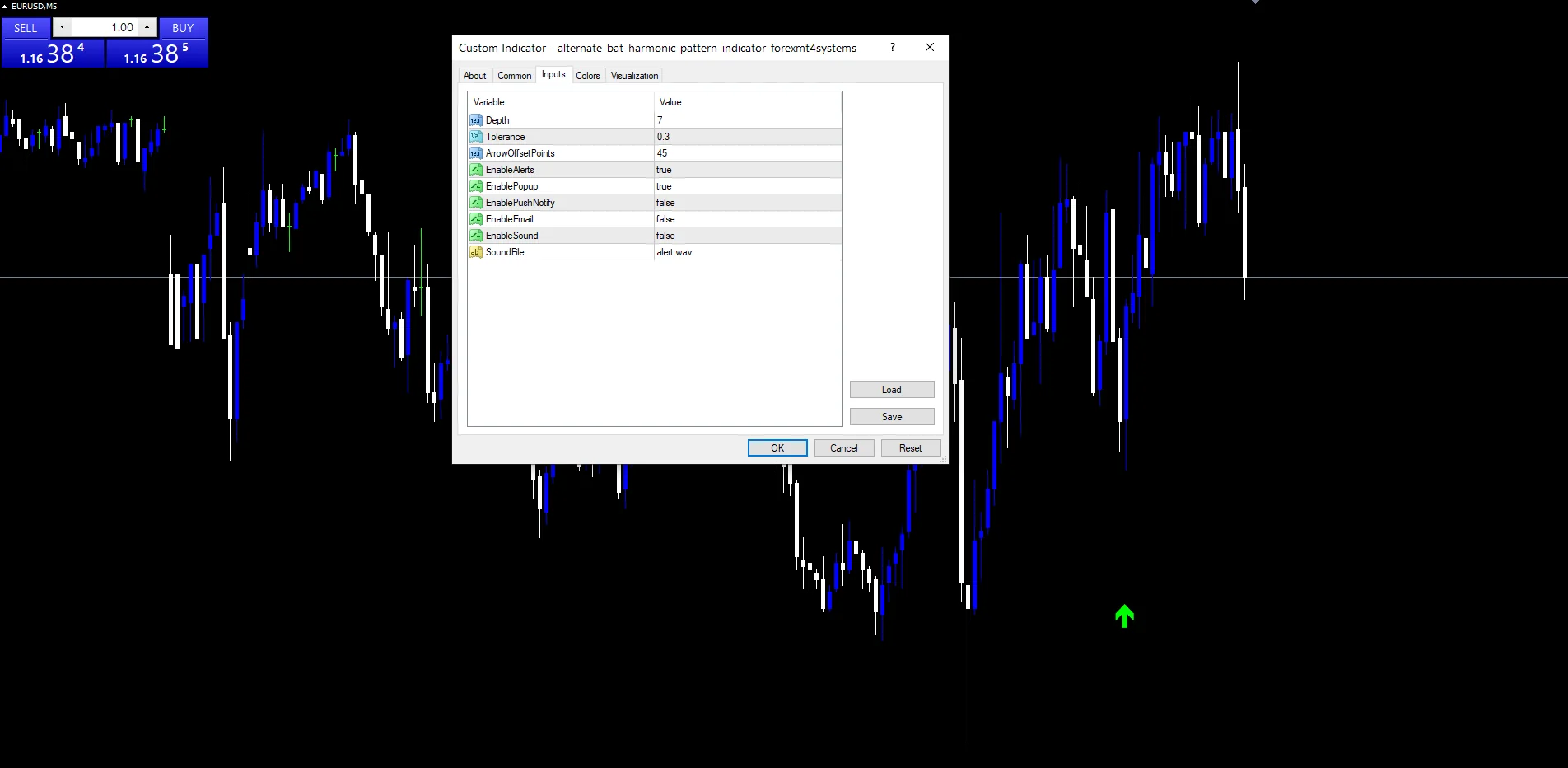 Alternate Bat Harmonic Pattern - indicator inputs and settings panel