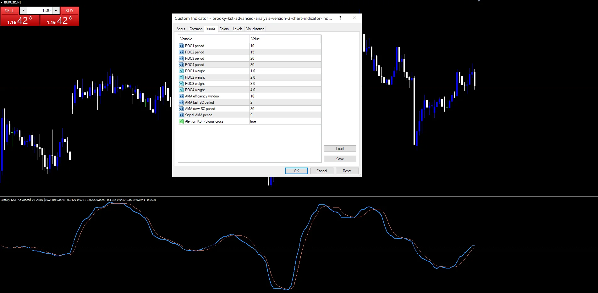 Brooky Kst Advanced Analysis Version 3 Chart Indicator - indicator inputs and settings panel