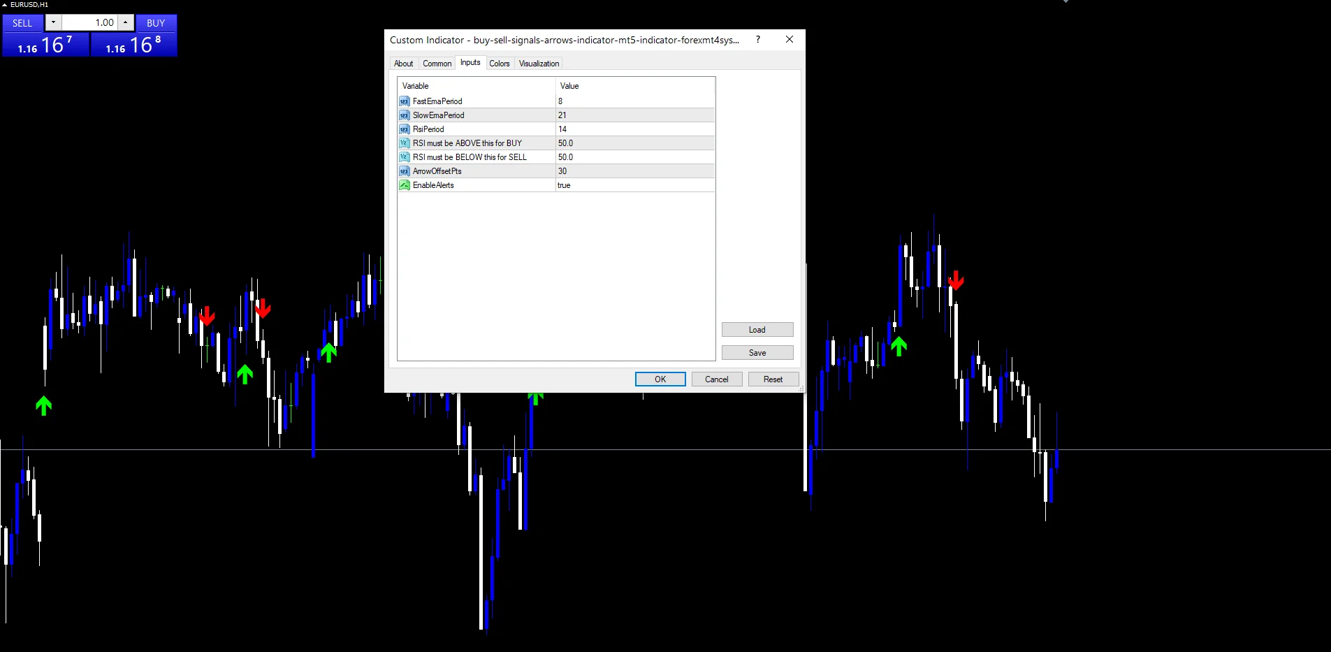 Buy Sell Signals Arrows Indicator Mt5 - indicator inputs and settings panel