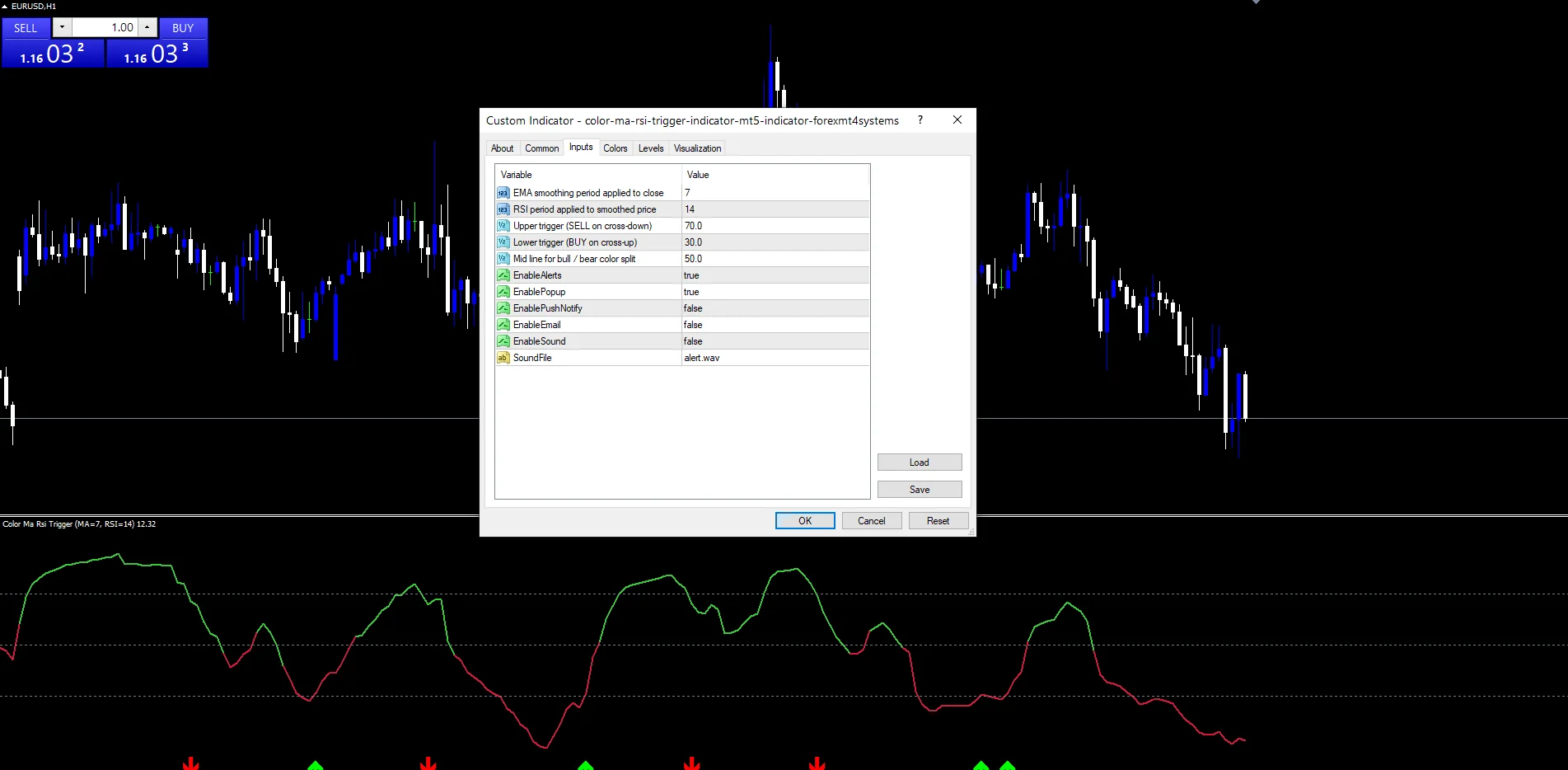 Color Ma Rsi Trigger Indicator Mt5 - indicator inputs and settings panel