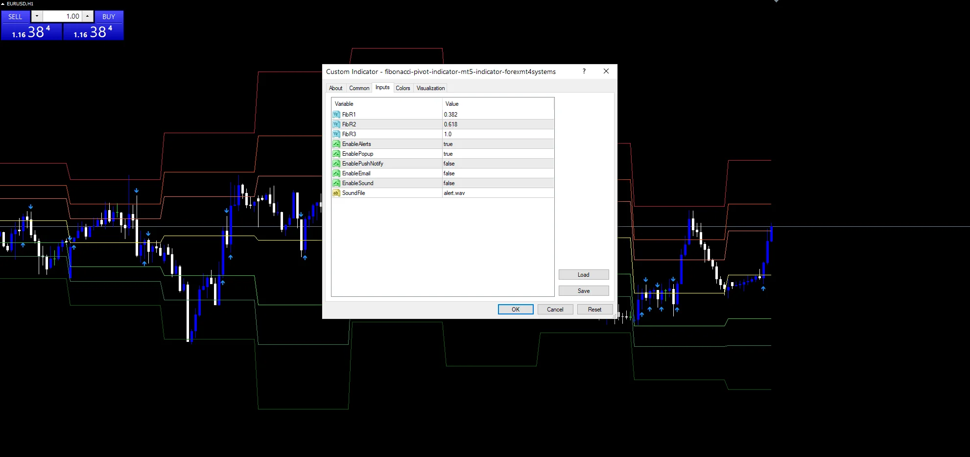 Fibonacci Pivot Indicator Mt5 - indicator inputs and settings panel