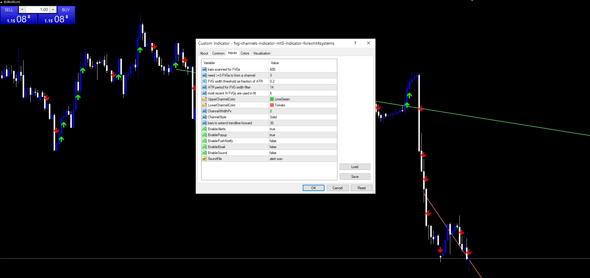 Fvg Channels Indicator Mt5 - indicator inputs and settings panel