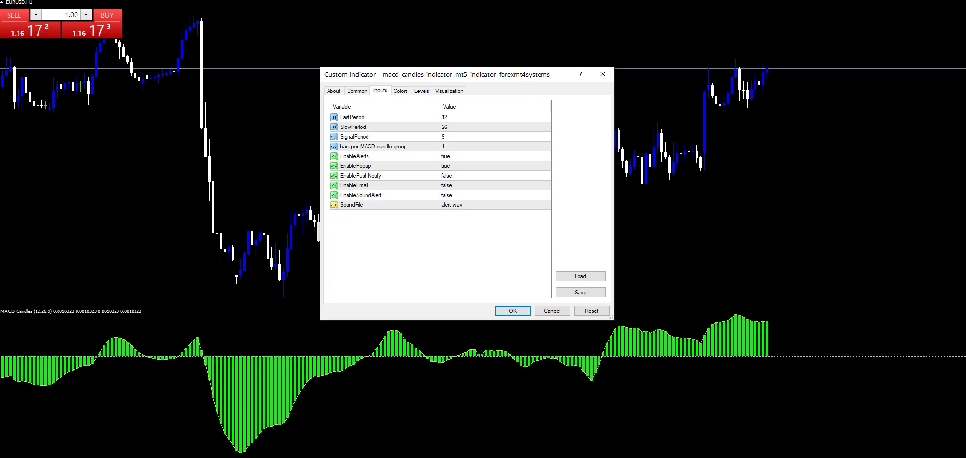 Macd Candles Indicator Mt5 - indicator inputs and settings panel
