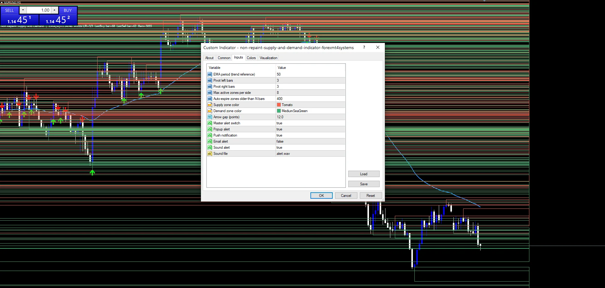 Non Repaint Supply And Demand Indicator - indicator inputs and settings panel