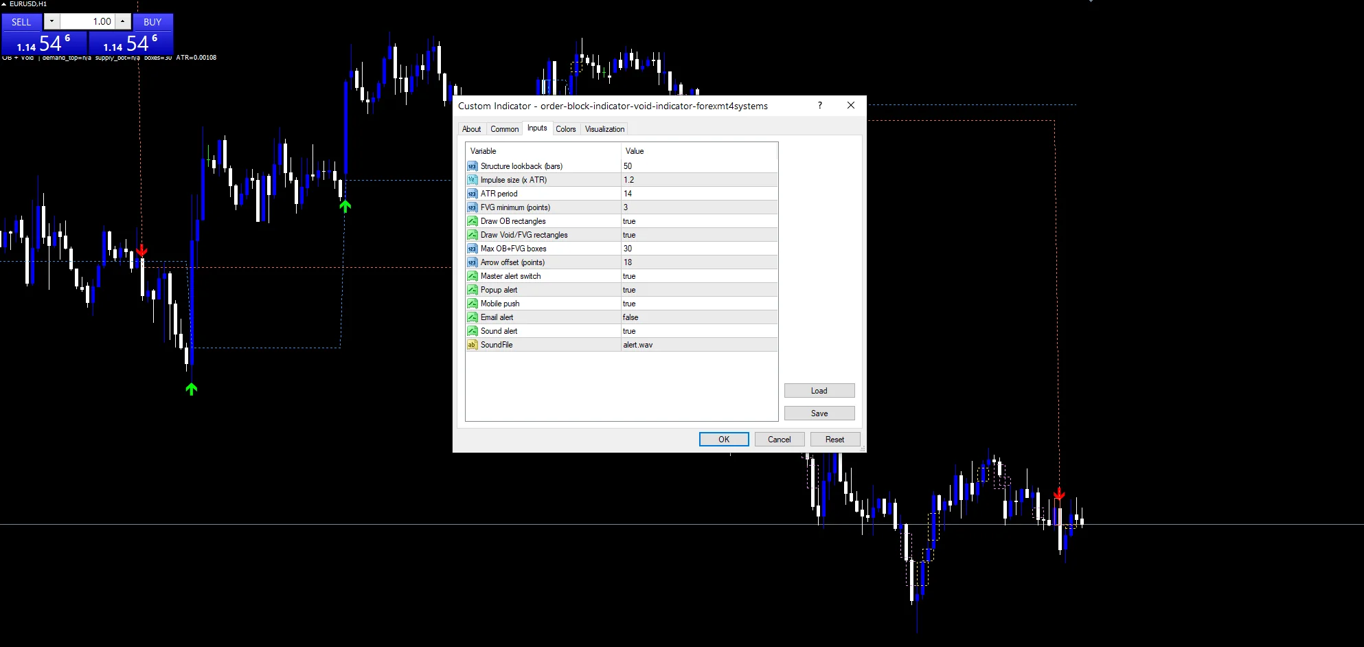Order Block Indicator Void Indicator - indicator inputs and settings panel