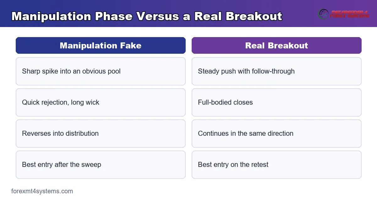 Manipulation Phase Versus a Real Breakout - Manipulation Fake compared with Real Breakout