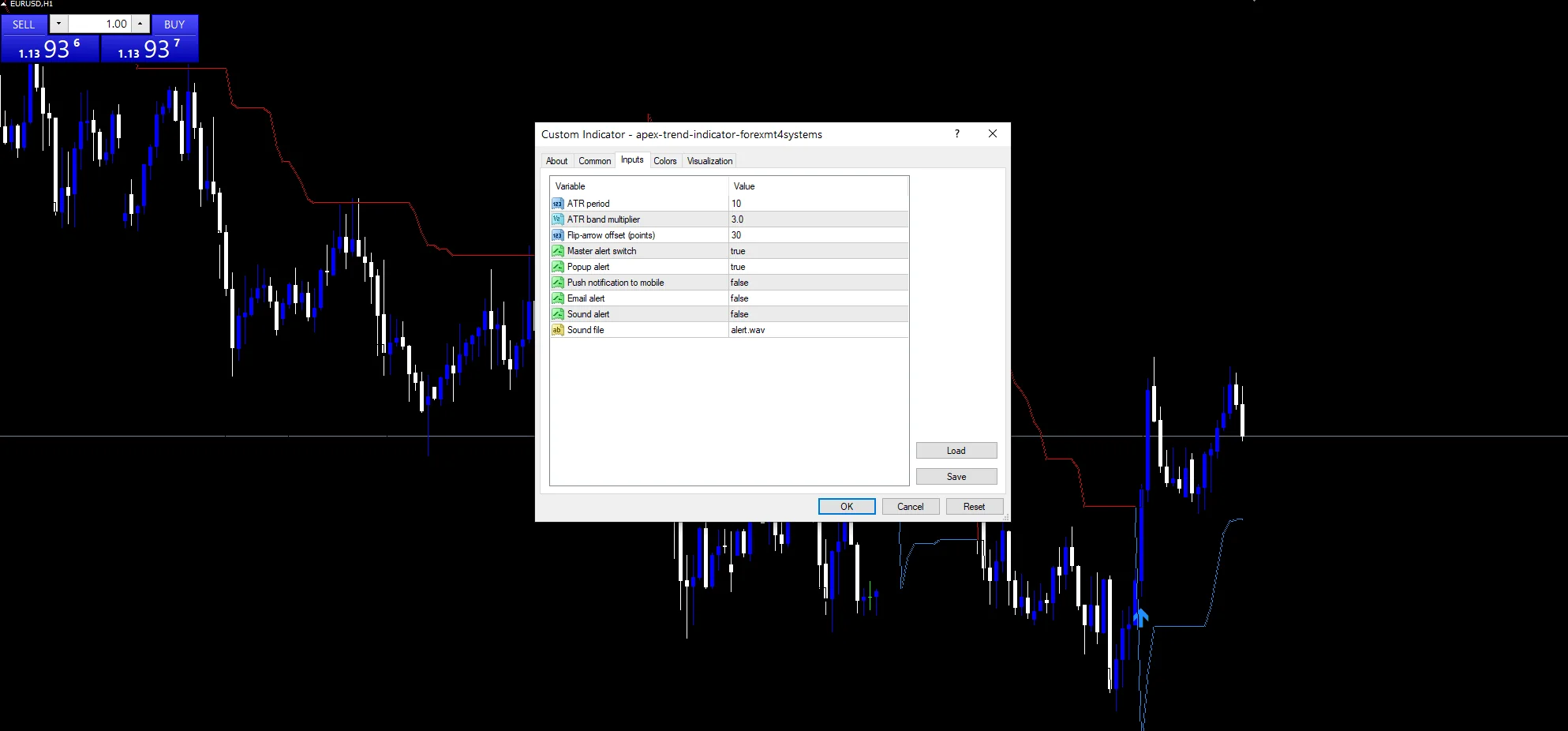 Apex Trend Indicator - indicator inputs and settings panel