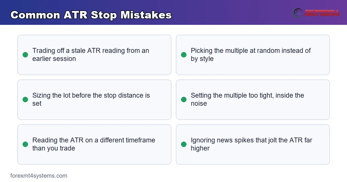 common atr stop mistakes - stale readings, random multiples, and sizing the lot before the stop