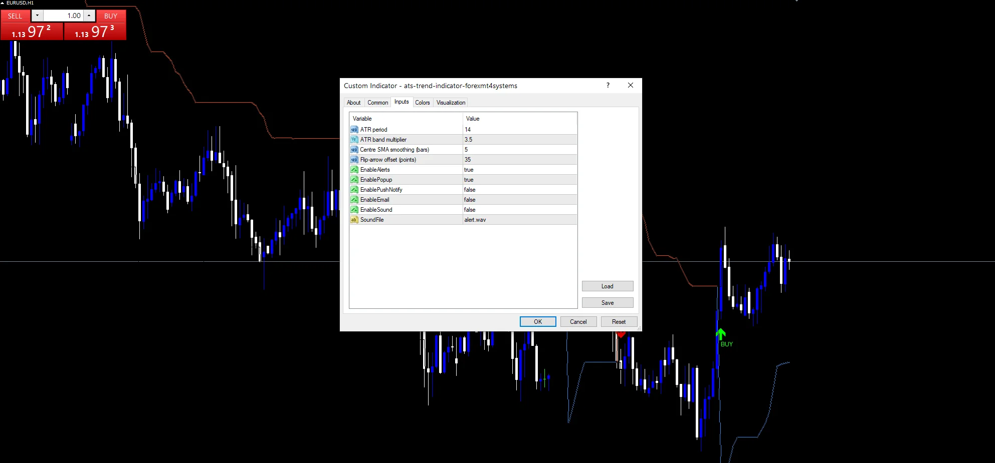 Ats Trend Indicator - indicator inputs and settings panel