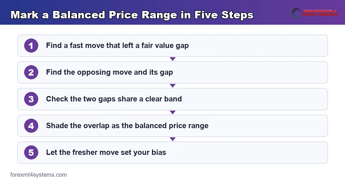Anatomy card of a balanced price range showing the bearish gap, bullish gap and their shared overlap band