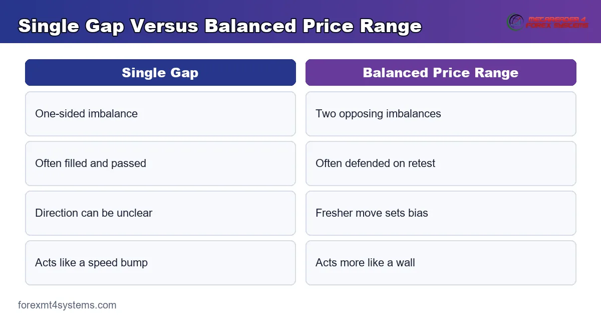 Single Gap Versus Balanced Price Range - Single Gap compared with Balanced Price Range