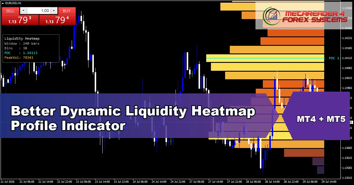 Better Dynamic Liquidity Heatmap Profile Indicator - MT4 and MT5 indicator featured image