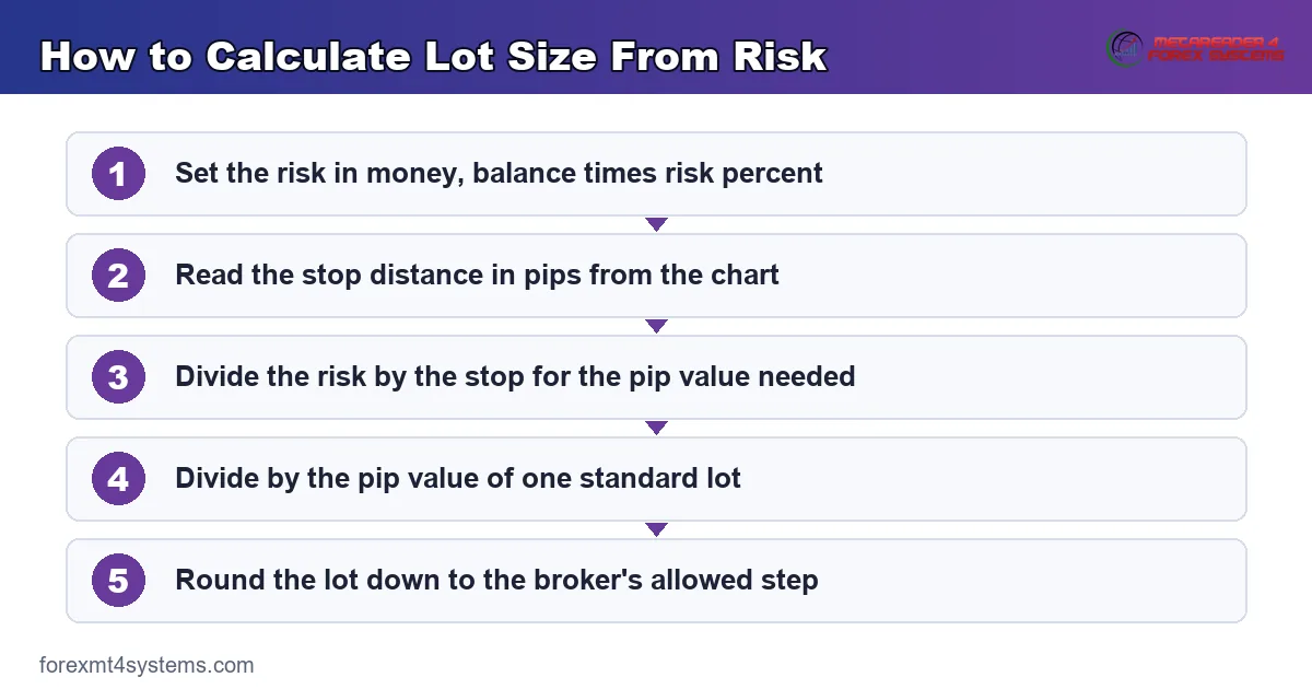 the risk-first recipe that turns risk in money and a stop into a calculated lot size