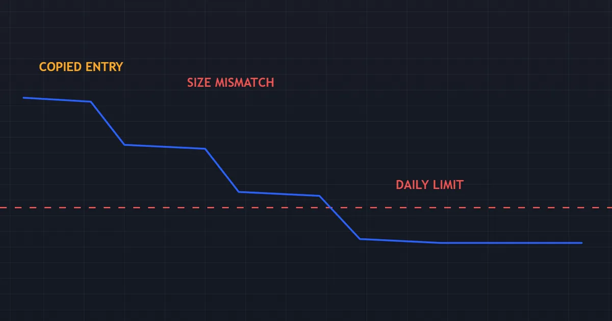 copied position example - equity curve where a mismatched copy size breaches the daily loss limit