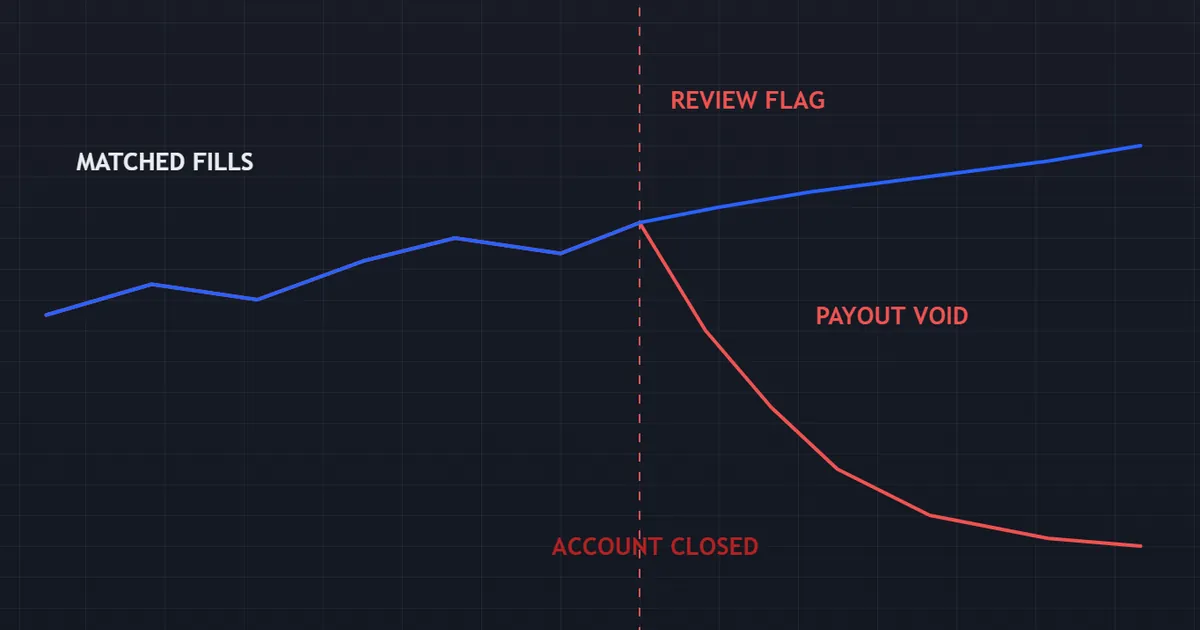copy trading pitfall - two equity curves diverging after a duplicate-order review closes one account