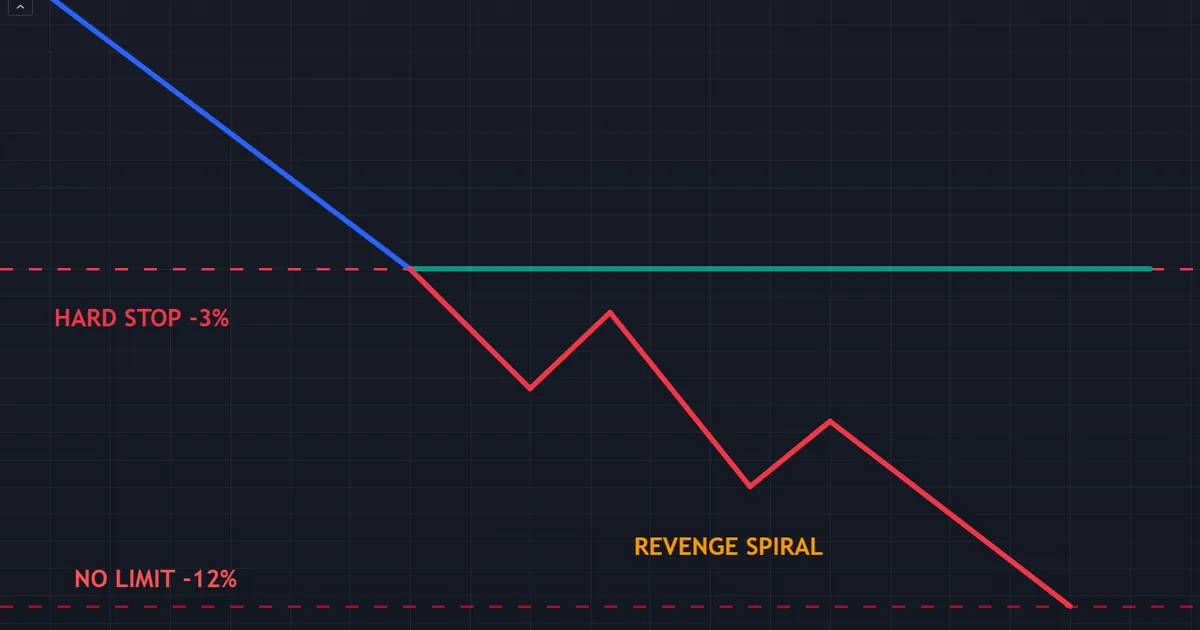 two intraday equity paths, one halting at the daily stop and one spiraling past minus twelve percent