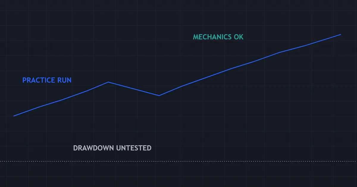 equity curve from a practice run that never tested how a trader handles a real drawdown