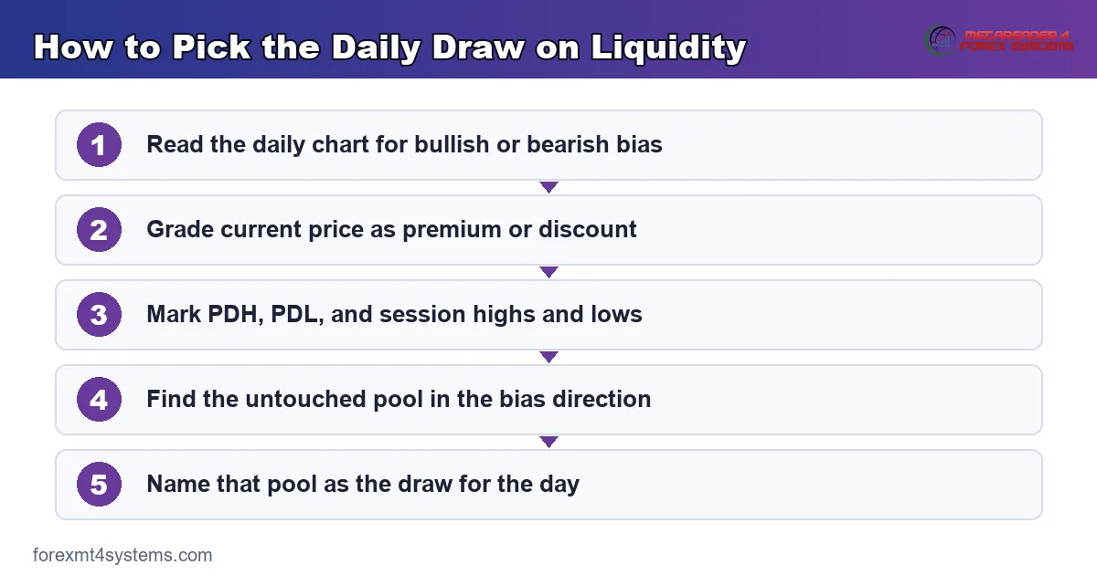 the main draw on liquidity targets - previous day high and low, session extremes, equal highs and lows