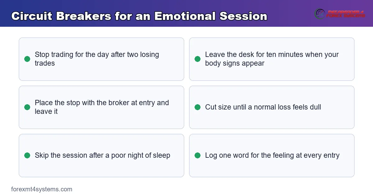 key points panel listing circuit breakers that stop an emotional trading session early
