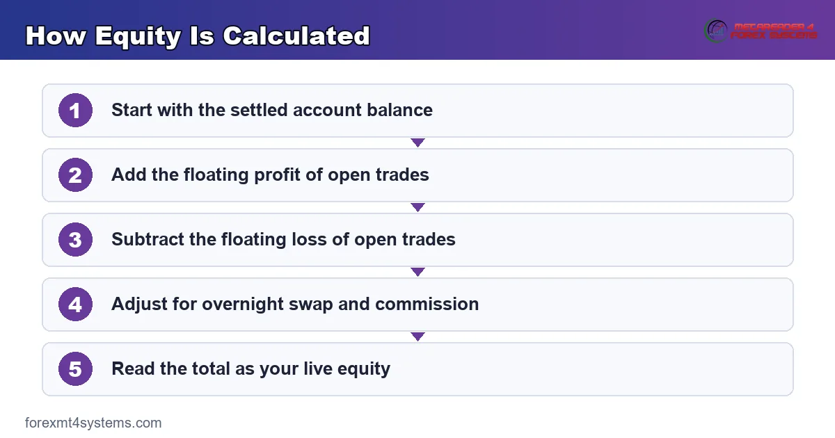 the equity formula - balance plus floating profit or minus floating loss and costs