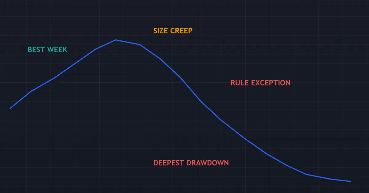 equity curve where rule exceptions after a strong week lead into the deepest drawdown