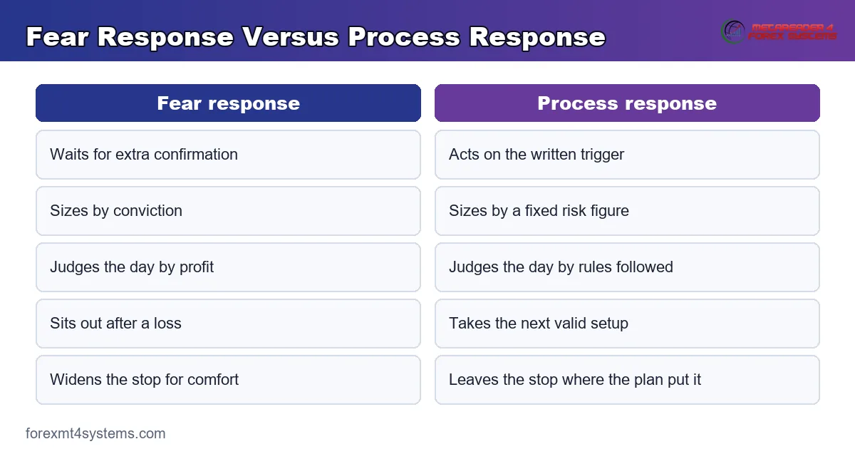 comparison panel of a fear response versus a process response at the moment of entry