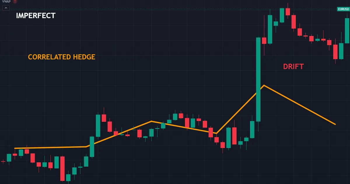 hedging pitfall - a correlated hedge drifting as the two pairs stop moving together over time