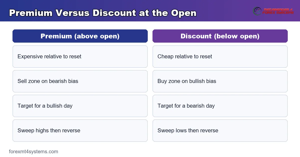 Premium Versus Discount at the Open - Premium (above open) compared with Discount (below open)