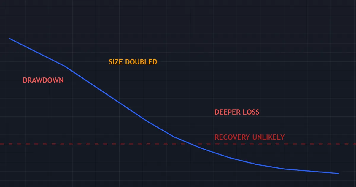 equity curve pitfall - size rising during a drawdown until recovery stops being realistic