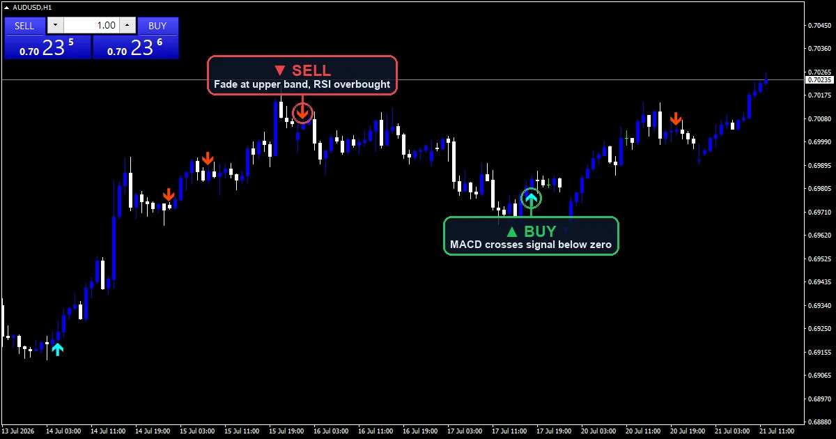 MACD Crossover Strategy chart with buy and sell signals