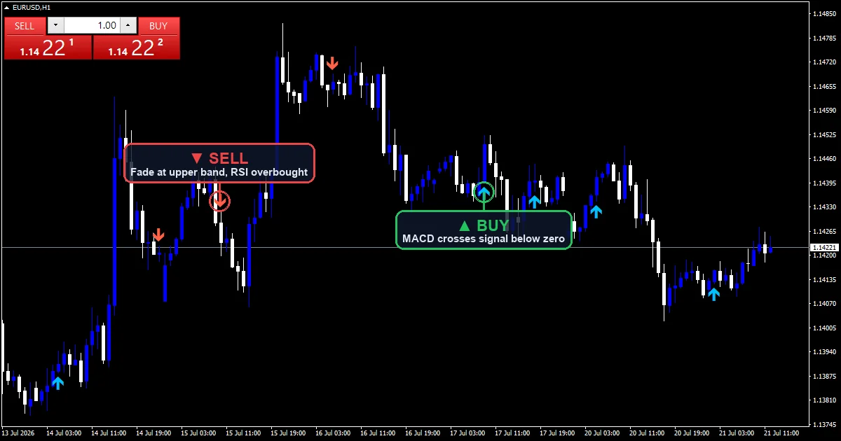 MACD Crossover Strategy chart with buy and sell signals