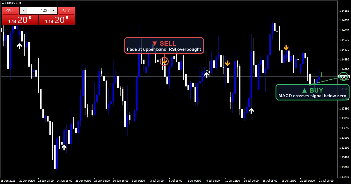 MACD Crossover Strategy chart with buy and sell signals