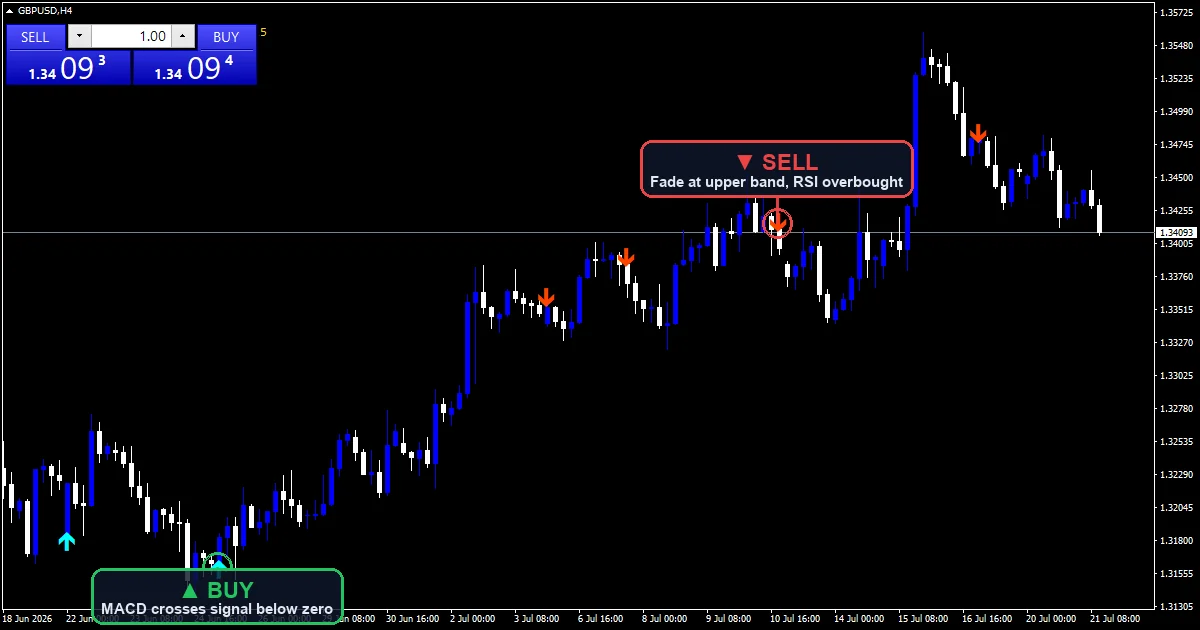 MACD Crossover Strategy chart with buy and sell signals