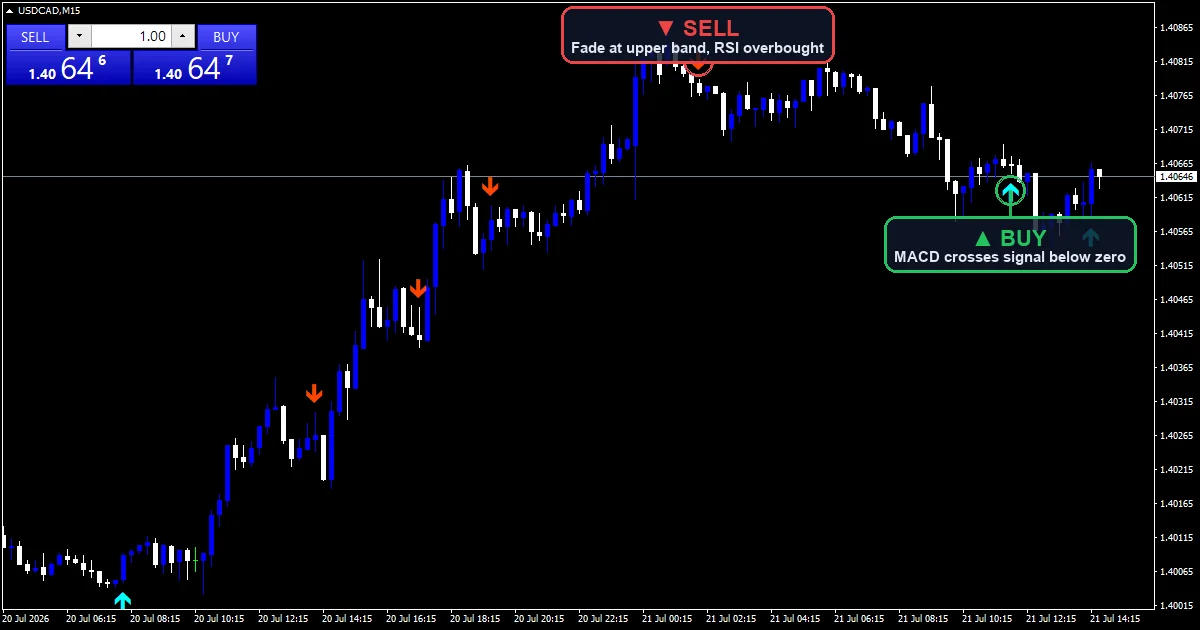 MACD Crossover Strategy chart with buy and sell signals