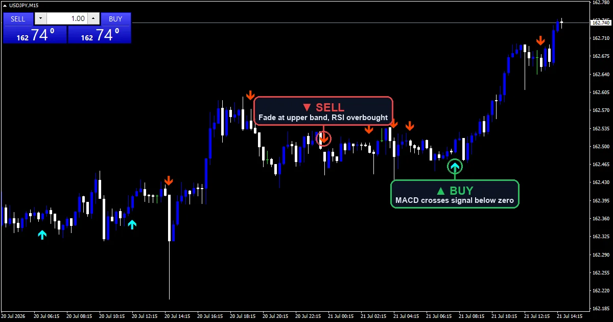 MACD Crossover Strategy chart with buy and sell signals