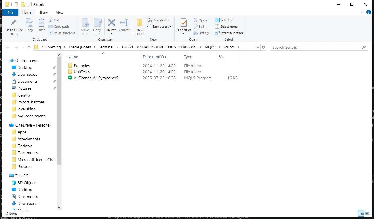 MQL4 and MQL5 Scripts folder where scripts are installed