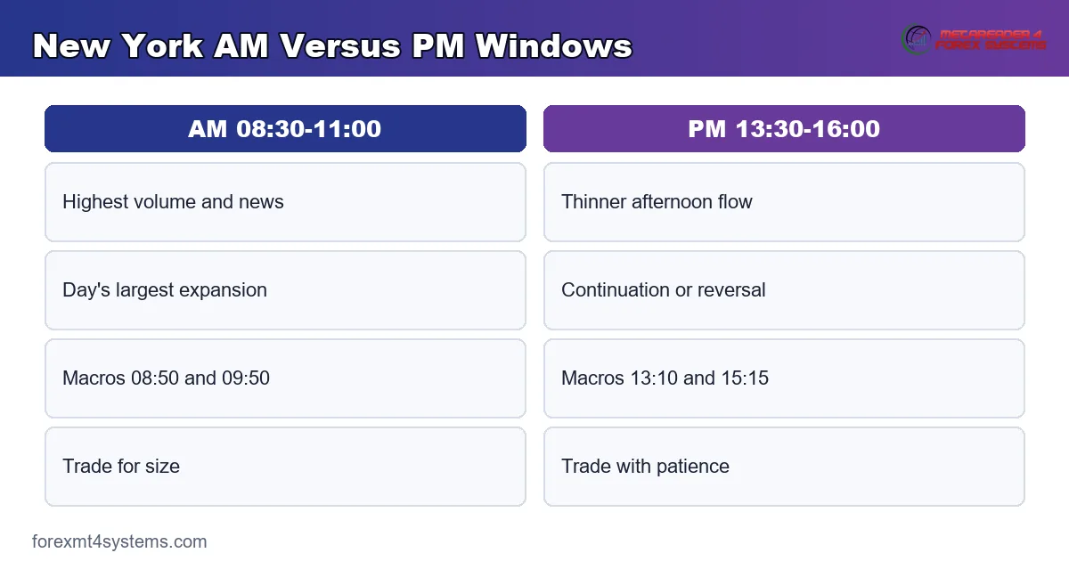 New York AM Versus PM Windows - AM 08:30-11:00 compared with PM 13:30-16:00