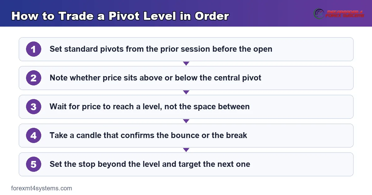 Pivot point levels - the central pivot with R1, R2 resistance above and S1, S2 support below