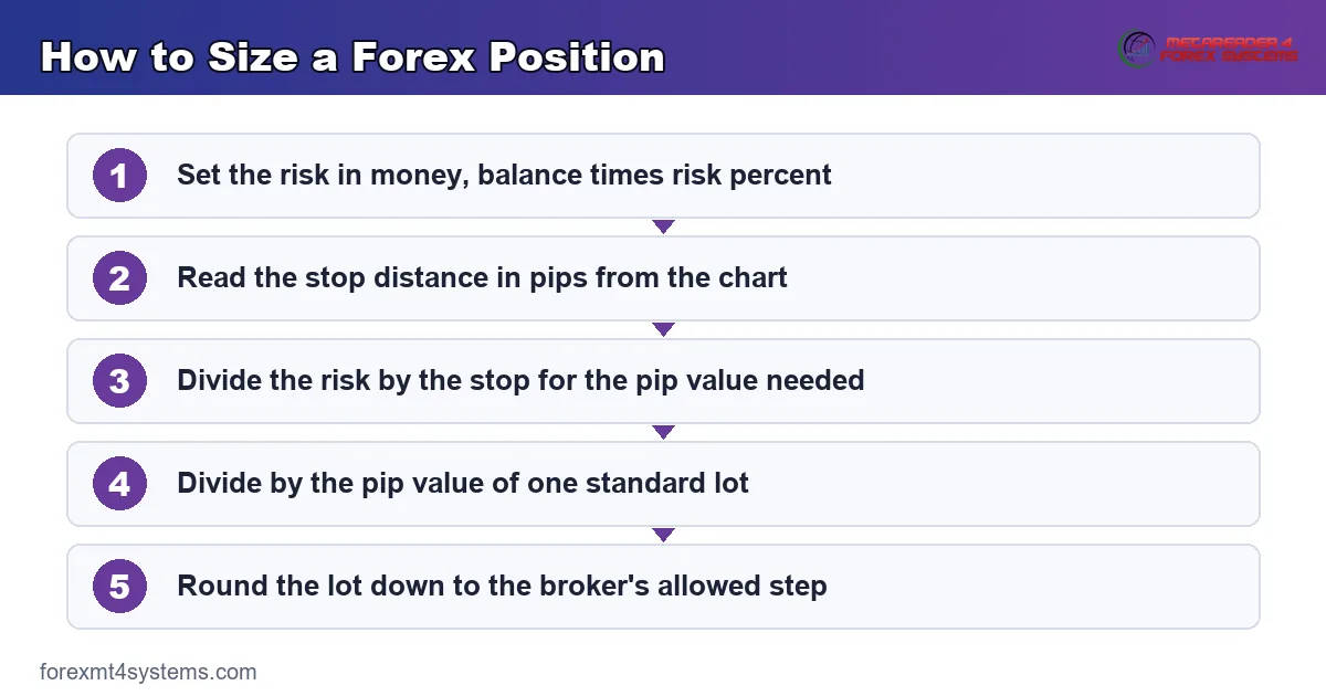 how to size a forex position step by step from risk and stop distance