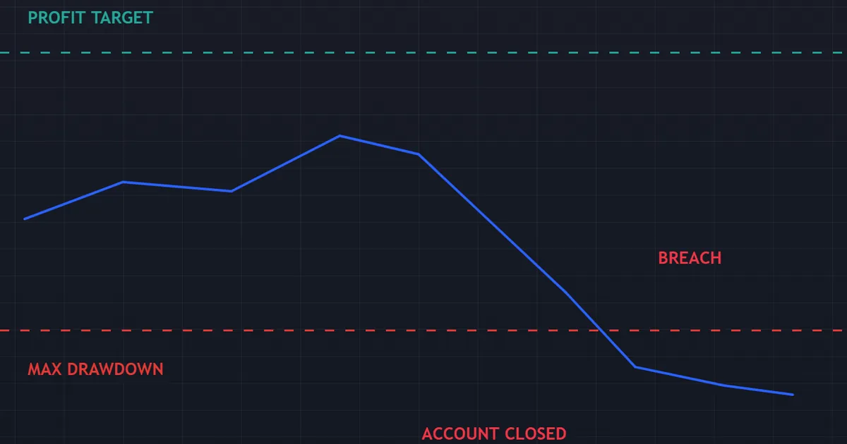 pass-rate pitfall - equity curve breaching the loss limit before the profit target is ever reached