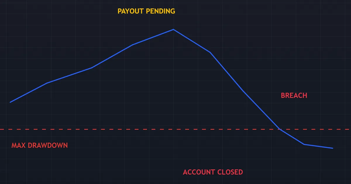 payout pitfall - equity curve breaching the drawdown floor while a request still sits under review