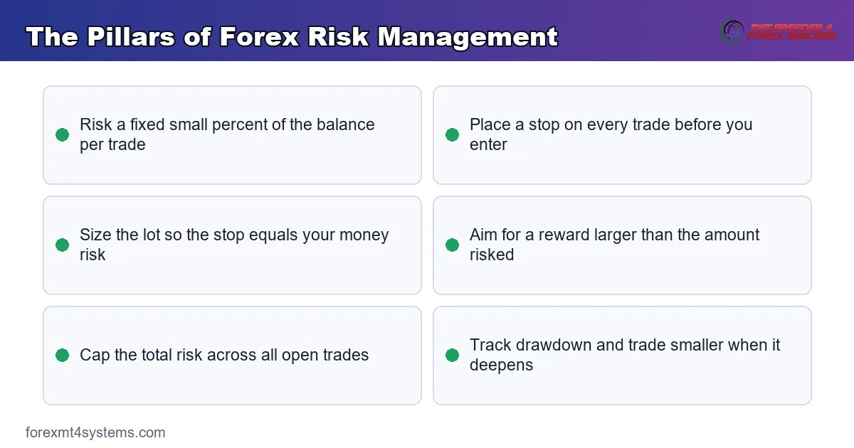 the core pillars of forex risk management shown together on one panel