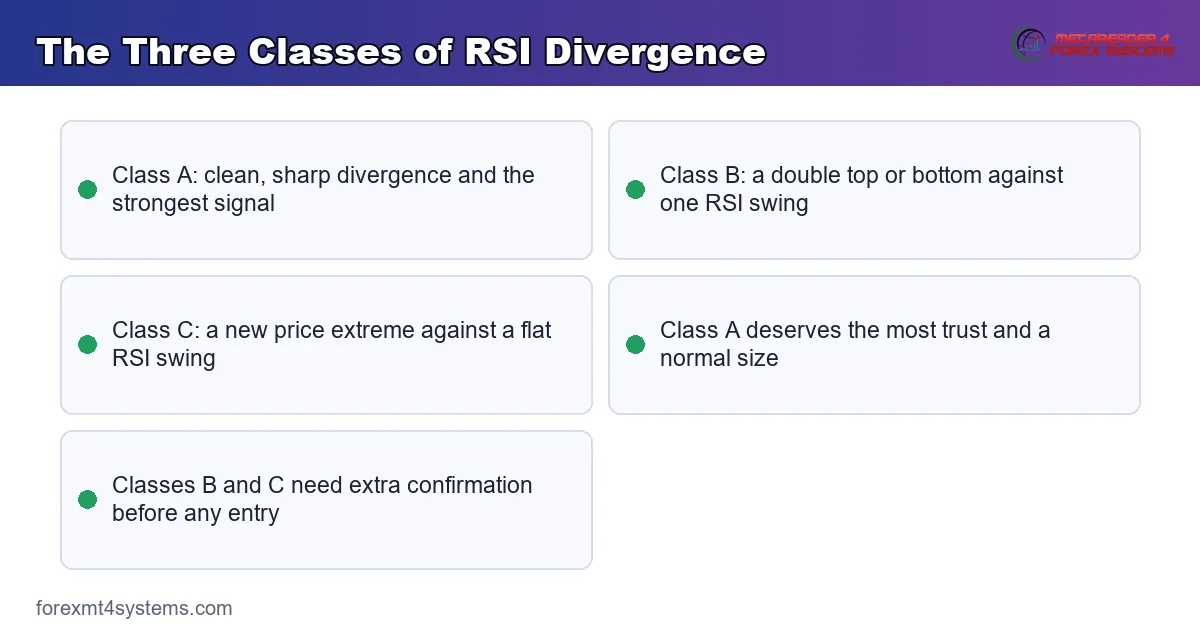 The Three Classes of RSI Divergence - key points reference card