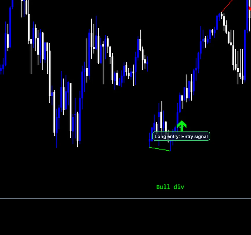 RSI Divergence Swing Strategy long entry example
