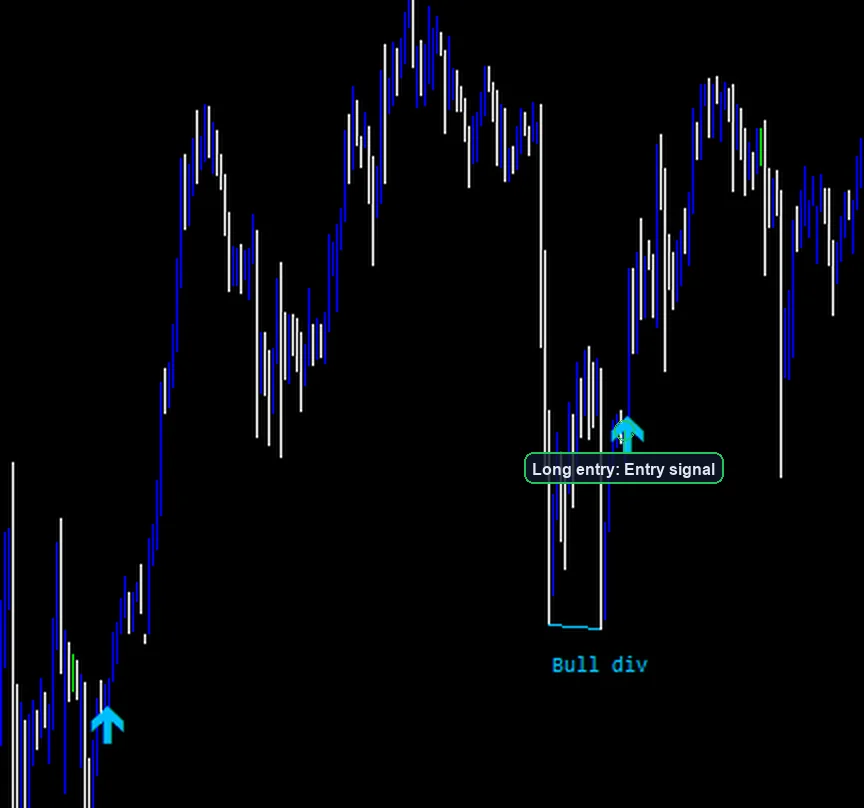 RSI Divergence Swing Strategy long entry example